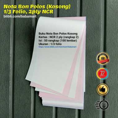 NOTA BON NCR POLOS KOSONG 1/3 FOLIO 2 RANGKAP 2 PLY PUTIH MERAH