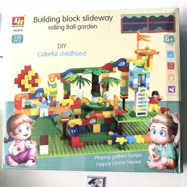 MAINAN  EDUKASI LOGIKA LOGIC LEGO BRICK  BLOCK BUILDING ROLLER BALL TRACK BASEPLATE INCLUDE  BOLA SU
