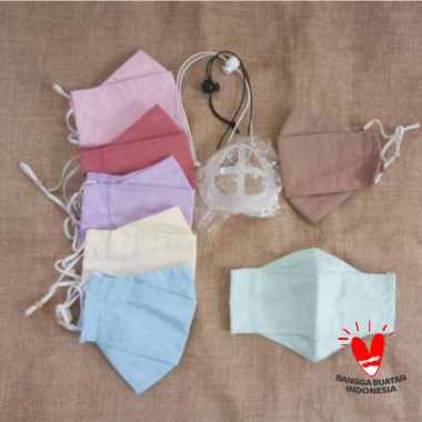 Masker Kain Katun Earloop BTS Pastel Polos Tali Karet 3 Lapis 3 D 3 Ply Set isi 7 Gesyal Free Penyan