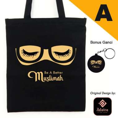 Tas Totebag Muslimah Semi Canvas Motif Niqab Cadar / Perekat dan Resleting