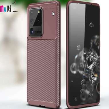 Auto Focus Samsung Galaxy S20 Ultra Silicone Carbon Fiber Soft Case Brown