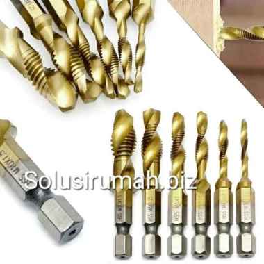 Mata Bor Pembuat Ulir Baut Tap Drill Bit HSS Titanium Coated Set 6pcs