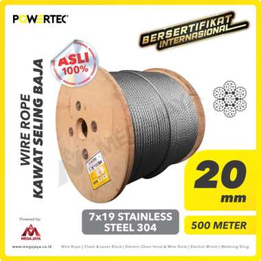 Wire Rope - Kawat Seling Baja 7x19 SS 304 20mm POWERTEC - 1 Meter