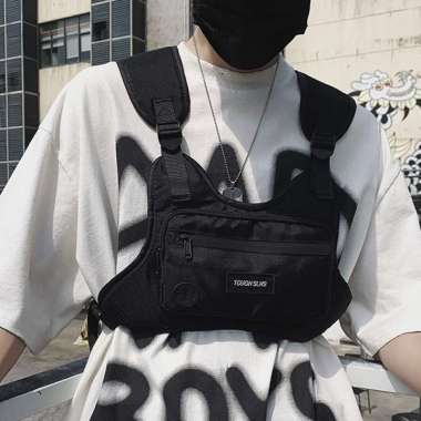 HAOSHUAI 125 Tas Motor Pria Chest Bag Pria Tas Rompi Tas Dada Waterproof Hitam