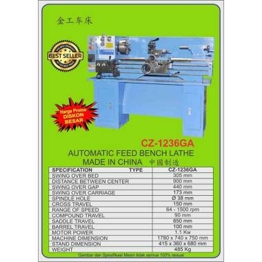 Mesin Bubut Besi Logam Auto Feed Bench Lathe Machine Importir - CZ1236GA