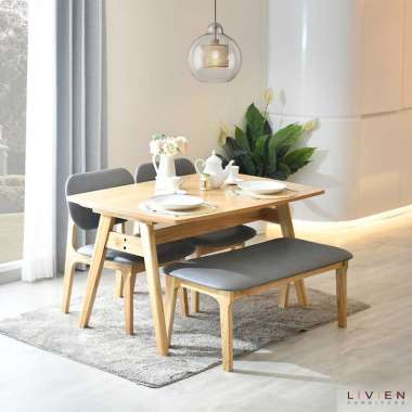 LIVIEN Meja Makan ,Meja Makan Minimalis , Meja Makan SET , Harmony Dining Set Chair Bench