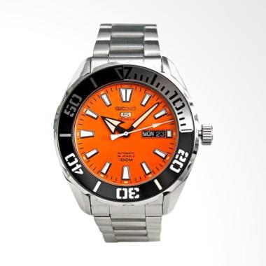 Seiko 5 Sports Men Orange Dial Stainless Steel Strap Jam Tangan Pria [SRPC55K1] Orange Black Silver