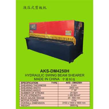 Mesin Potong Plat Hidrolik Besi 4x2500mm Hydraulic Swing Beam Shearing Importir - DM4250H