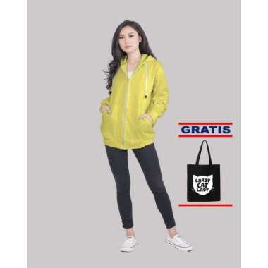 Vallenca Jaket Zipper Wanita Kuning Polos Original Free Tas Totebag XL Kuning