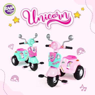 SCOOTER 609 SHP MAINAN ANAK SEPEDA VESPA RODA 3 DORONG MUSIK MERAH