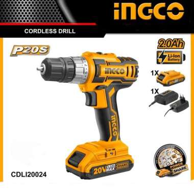 INGCO CDLI20024 MESIN CORDLESS DRILL 20V MESIN BOR BATERAI 10MM INGCO