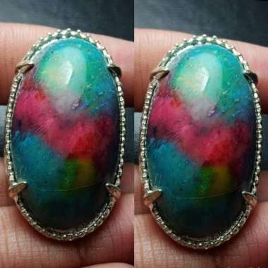 Cincin Batu Akik Rubah Motif Gambar Pancawarna Antik 1