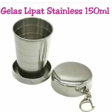 Gelas lipat STAINLESS 150ML Gantungan Kunci Gelas Lipat Camping