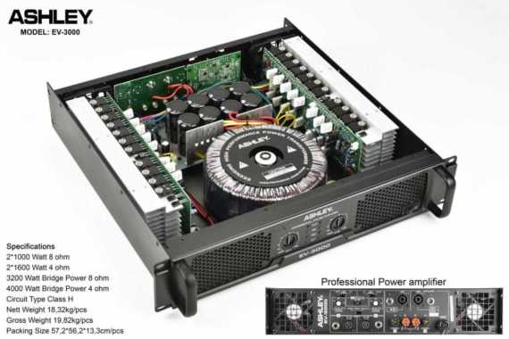 POWER AMPLIFIER ASHLEY EV3000 / EV 3000 2 X 1000 WATT ORIGINAL NEW