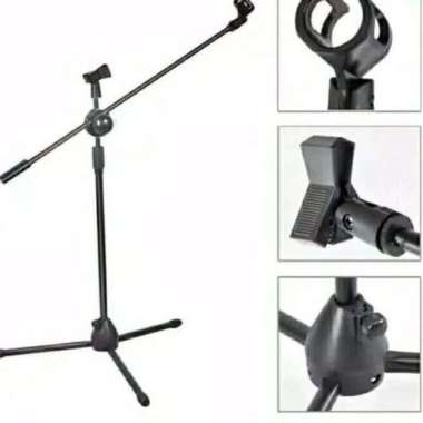 Stand Microphone + Mic Holder / Stand Mic Lantai Tripod Condenser