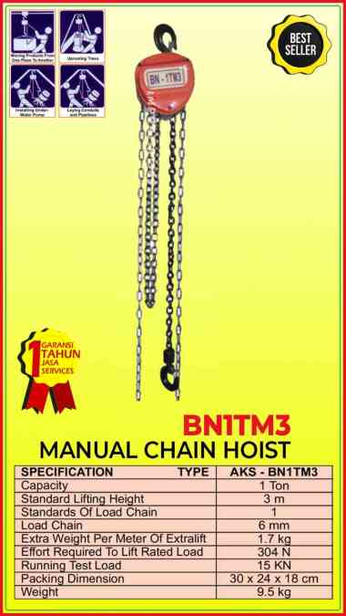Katrol Manual Kerekan Takel 1 Ton x 3 meter Chain Hoist - BN1TM3