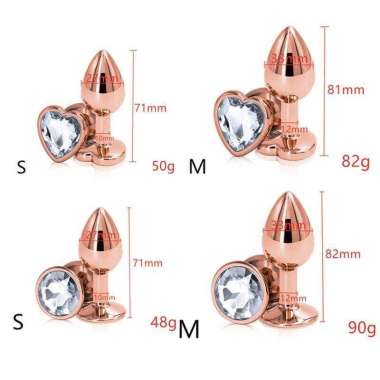 Rainbow Rose gold Small Medium Size Set Heart Shape Crystal Metal anal Beads Butt plug sex toy M