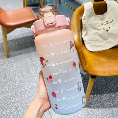 Yiben Botol Minum 2 Liter BPA Free Botol Minum Motivasi 2L Free Stiker Pink