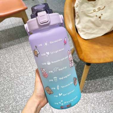 Yiben Botol Minum 2 Liter BPA Free Botol Minum Motivasi 2L Free Stiker Purple