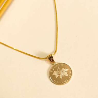 Set kalung santa + liontin koin elegant emas asli