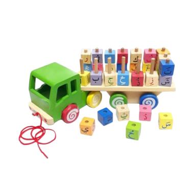 Yoyo Truck Kayu Hijaiyah Huruf Arab Balok Iqro Mainan Edukasi Anak