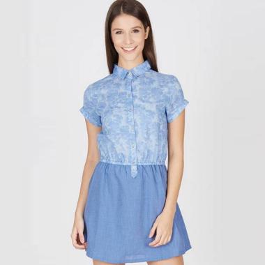 Point One 301973 Pomelo with Denim Print Mini Dress - Blue