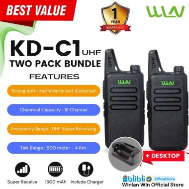 WLN WINLAN HT WALKIE TALKIE KD-C1 UHF ( 2PCS ) Lengkap Charger Dekstop PUTIH