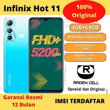 Infinix Hot 11 Ram 4/64 GB Handphone 4G LTE Murah HP Android 4G Murah HP 4G Murah Garansi Resmi 1 Ta