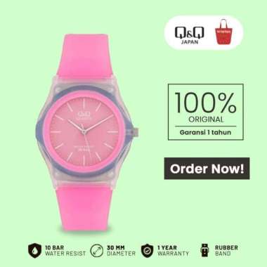 Jam Tangan Analog Wanita Q&Q QNQ QQ Original Tali Karet VQ04J007Y Pink