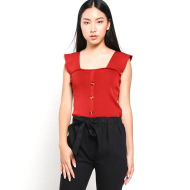 Pink Door Button Knitt Tanktop Wanita - Red