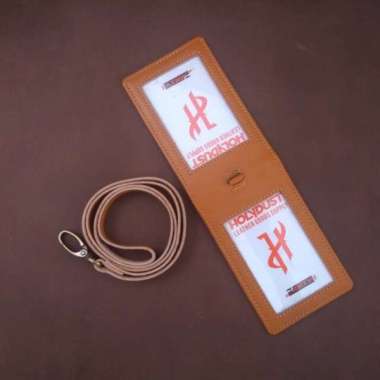 ID Card Holder Kulit asli Name tag kulit 2 muka magnet saku