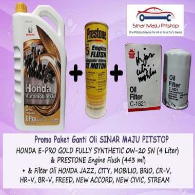Paket Ganti Oli HONDA E-PRO GOLD 0W-20 SN Original 4 Liter & Engine Flush & Filter Mobil HONDA JAZZ