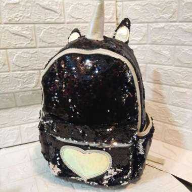 Tas Ransel Sequin Unicorn Tanduk Kecil Dan Besar Kecil Hitam
