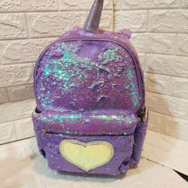 Tas Ransel Sequin Unicorn Tanduk Kecil Dan Besar Kecil Ungu