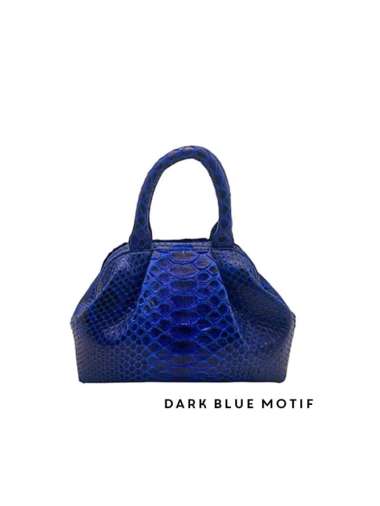 Handbag-Tas Kulit Ular Asli-Moza Dark Blue Motif