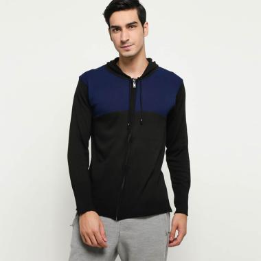 VM Rajut Sleting Hoodie Sweater XL Hitam/Biru