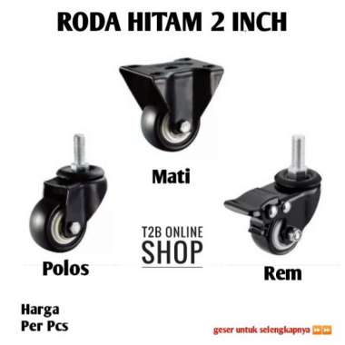 Roda Hitam Baut 2", roda etalase, lemari, troli, roda kastor baut 8 polos