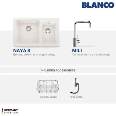 Kitchen Sink Bak Cuci Piring Granit 2 Lubang BLANCO Silgranit NAYA 8 - Paket Kitchen Sink dan Keran