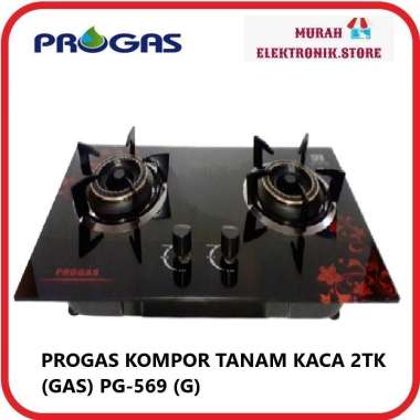 KOMPOR TANAM PROGAS 2 TUNGKU KACA GAS MOTIF BUNGA MERAH