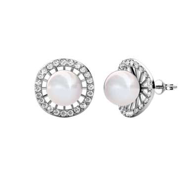 Her Jewellery Chloe Pearl Earrings - Crystals from - White Gold