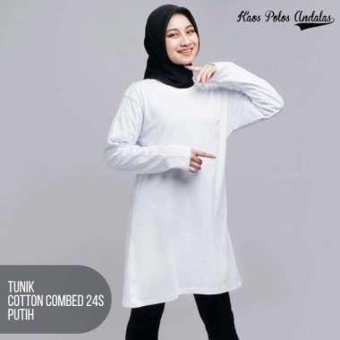 Kaos Polos Tunik Untuk Muslimah Bahan Katun Combed 24s Warna Putih L
