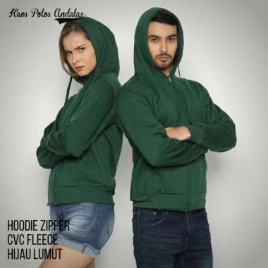 hoodie zipper cvc fleece hijau lumut L