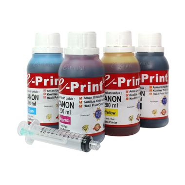 E-Print Bulk Ink Reguler Tinta Printer for Canon Inkjet Printer - CMYK [200 mL] + Free Suntikan Mult