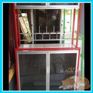 Rak Gelas Piring Pintu 4 Rak Dapur Alumunium Kaca