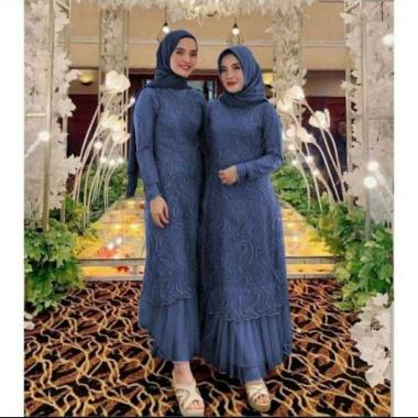 BMJ SABRINA SARIMBIT Maxi Gamis Wanita Kebaya Brukat Brokat Jumbo Standar JUMBO NAVY
