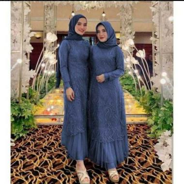 BMJ SABRINA SARIMBIT Maxi Gamis Wanita Kebaya Brukat Brokat Jumbo Standar STANDAR NAVY