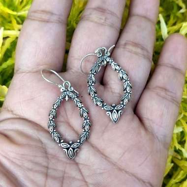 Anting Earrings Silver Perak Bali Panjang Hook Daun Natal Asli 925