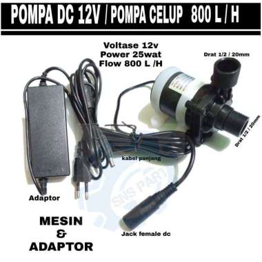 POMPA DC 12V/POMPA CELUP 800L/H DAN ADAPTOR 3A