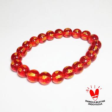 Vee Mantra Budha Batu Obsidian Gelang Terapi Kesehatan - Merah [8 mm] MERAH