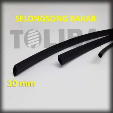 selongsong Bakar hitam Heat Shrink 10mm per meter selang isolasi bakar